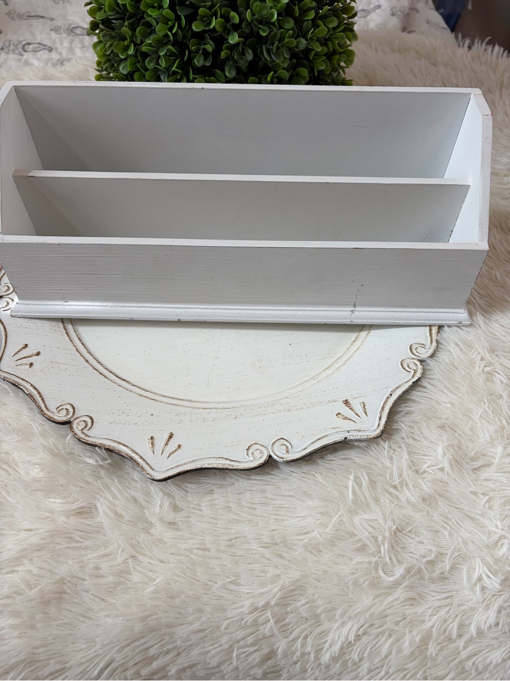 🩵 White Wooden Desk Organizer - Two-Compartment - Picture 1 of 10